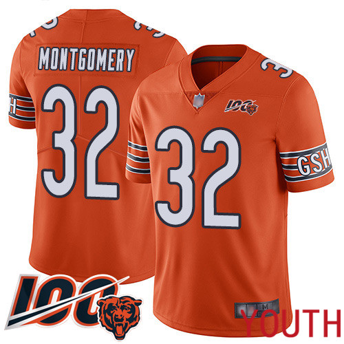 Chicago Bears Limited Orange Youth David Montgomery Alternate Jersey NFL Football 32 100th Season